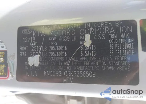 2019 Kia Niro Lx z USA, uszkodzony, nr VIN KNDCB3LC5K5256509